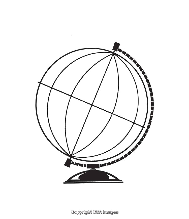 Black and White Line Art Illustration of a Desktop Globe
