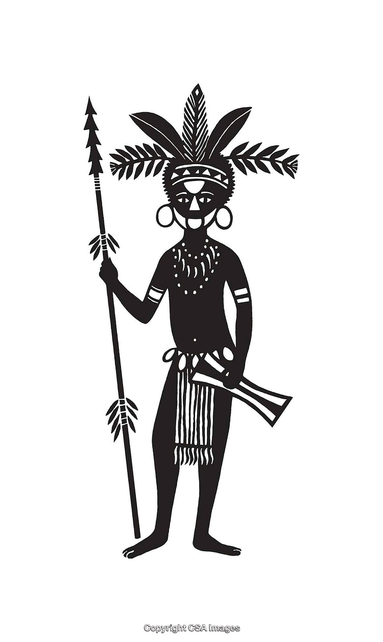 Black and White Tribal Warrior Line Art Illustration Design