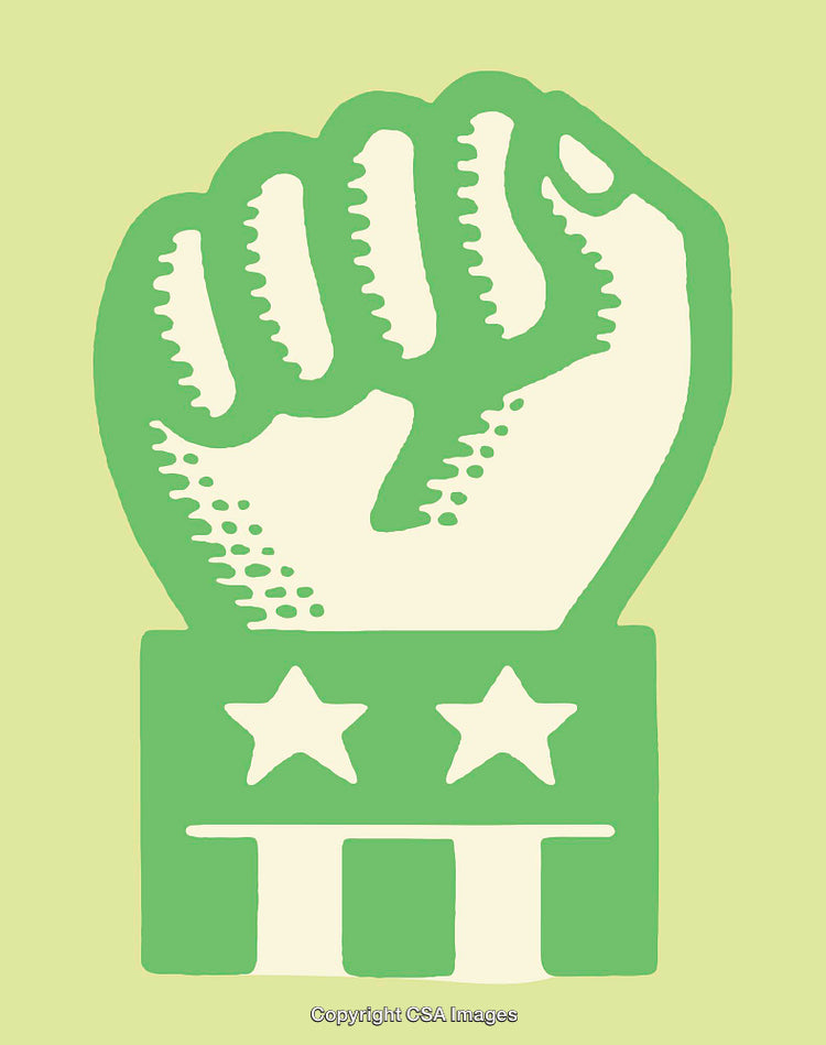 Green Fist Emblem Illustration with Patriotic Stars and Striped Design