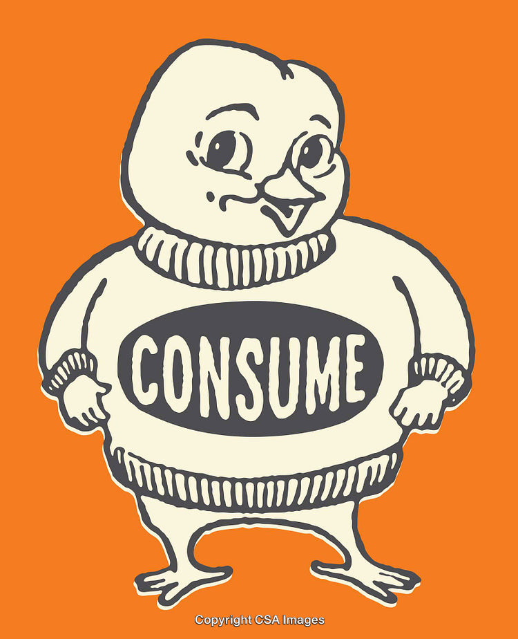 Vintage Style Line Art Chick Illustration With Consume Text