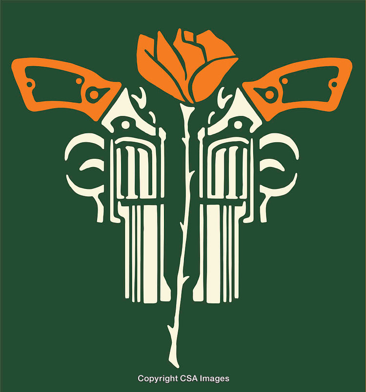 Abstract Line Art Composition Featuring Pistols and Flower Motif