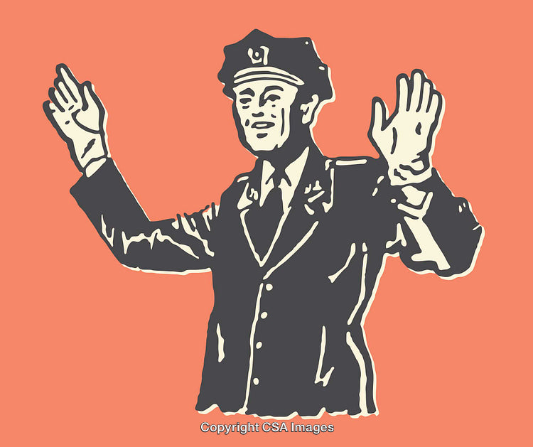 Retro Style Illustration of a Policeman in Uniform Giving Directions