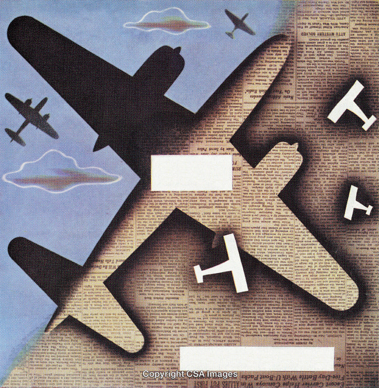 Creative Composition Featuring Aircraft Silhouettes and Newspaper Background