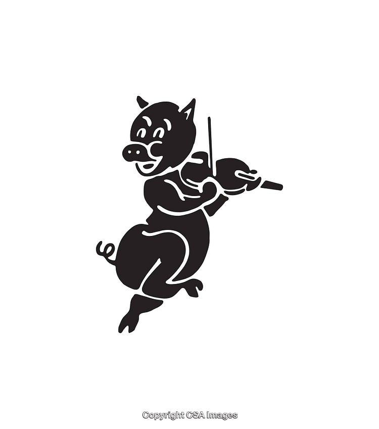 Black And White Icon of a Musical Pig Playing Violin