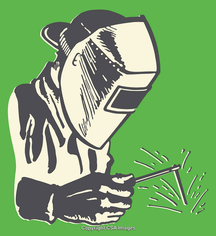 Welding Professional in Protective Gear Depicted in Dynamic Line Art Design