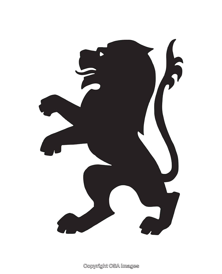 Silhouette of a Lion in Heraldic Style Against a White Background