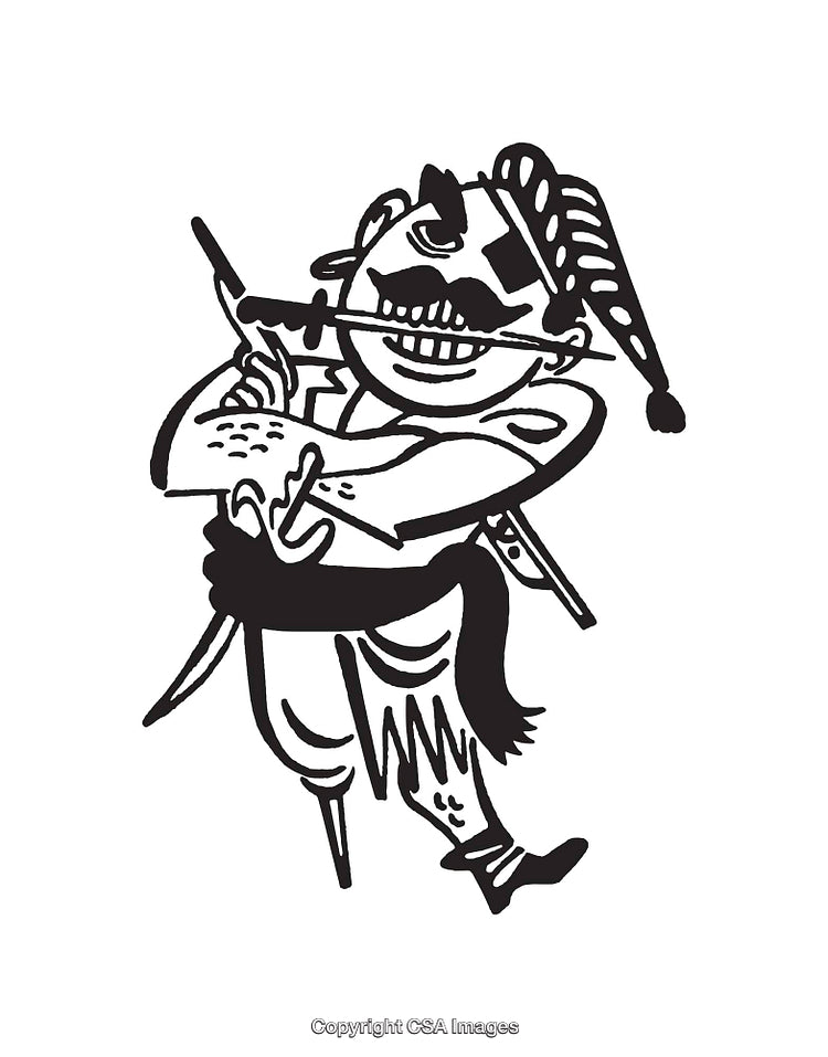 Black and White Illustration of a Pirate Character Holding a Sword