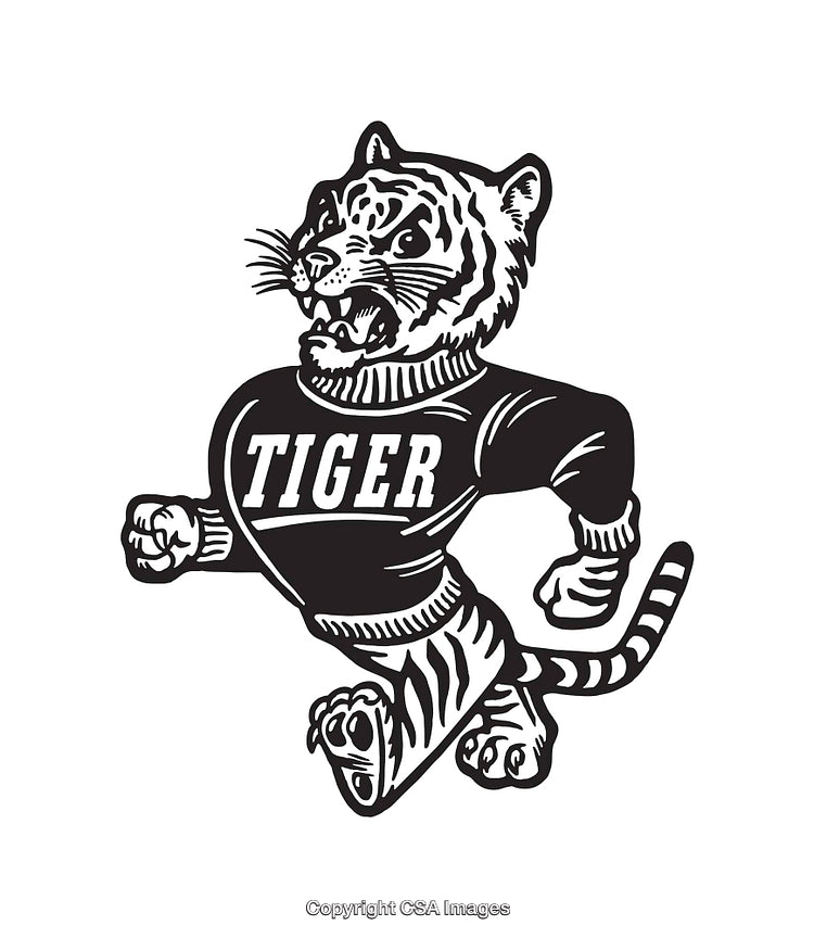 Retro Black and White Tiger Line Art Wearing a Sweater