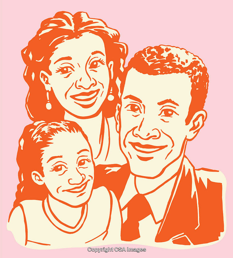 Family Portrait in Bold Line Art Style on Soft Background