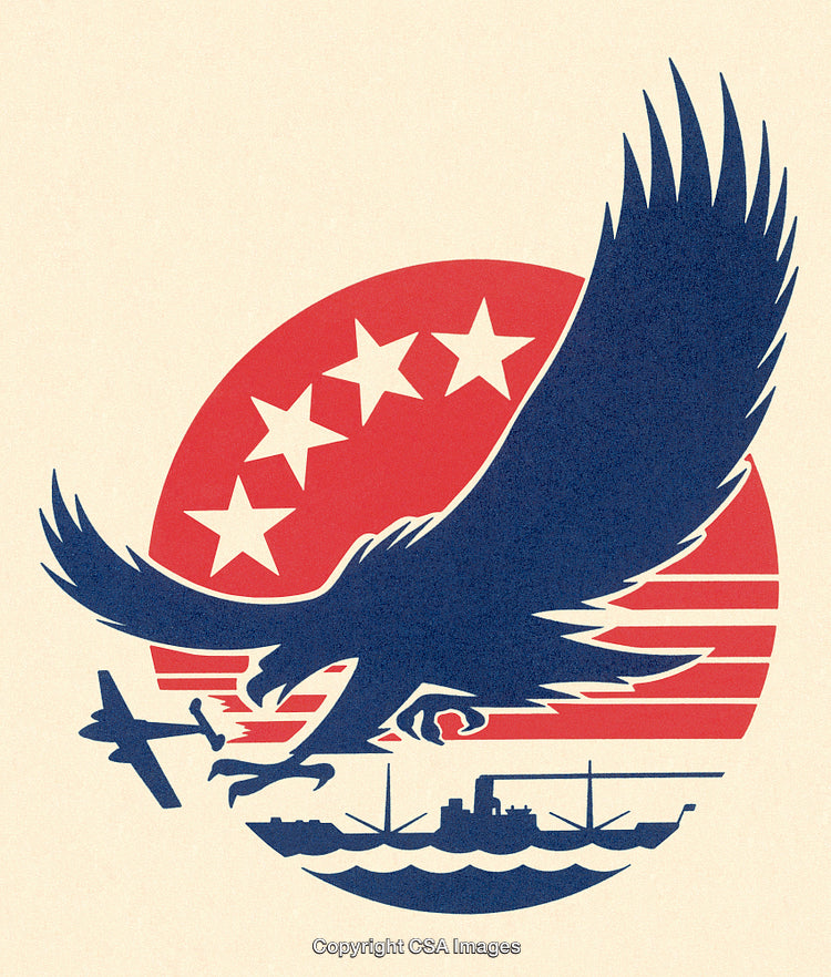 American Eagle Silhouette with Patriotism and Military Symbolism in Bold Colors