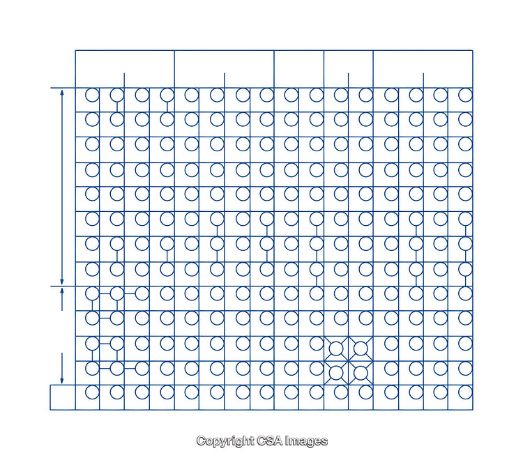 Technical Diagram of Grid and Circular Geometry Structure in Blue Lines