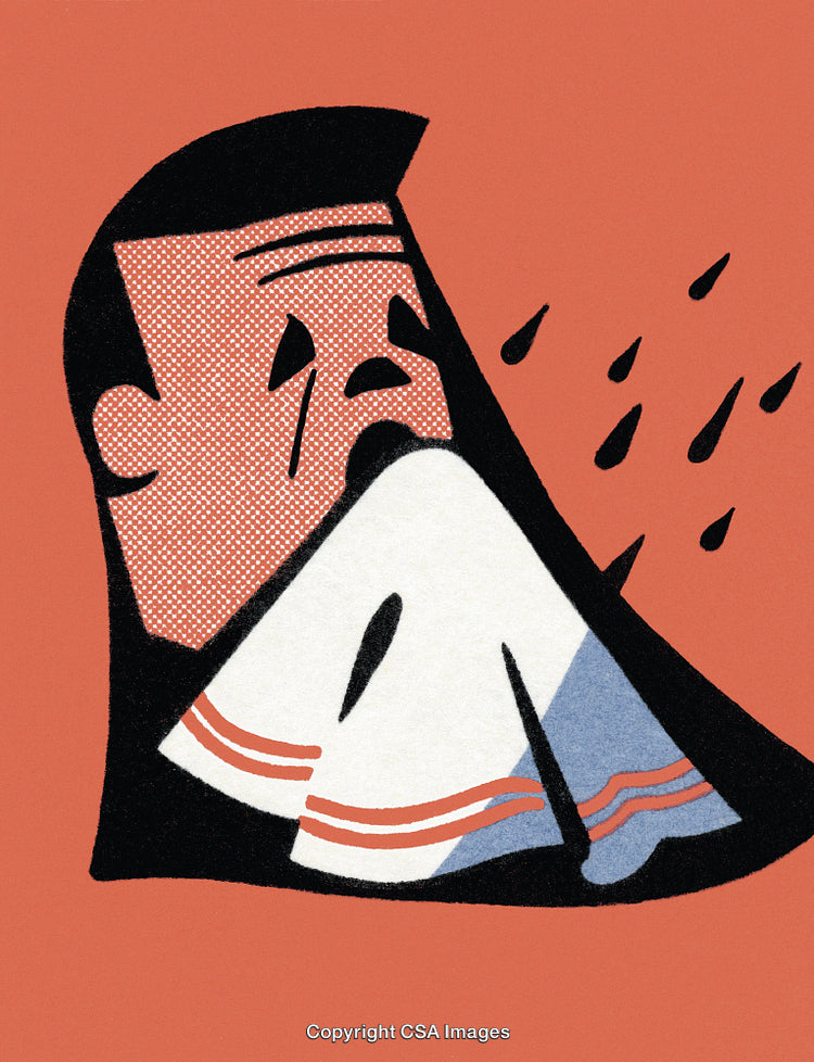 Illustration of a Person Sneezing Into a Handkerchief on Orange Background