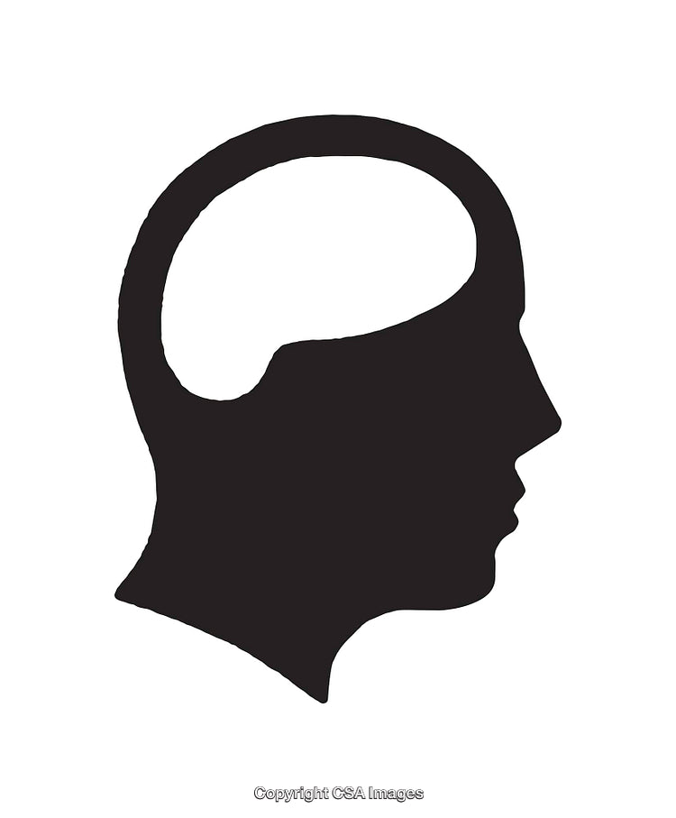 Black and White Profile Silhouette of Human Head with Visible Brain