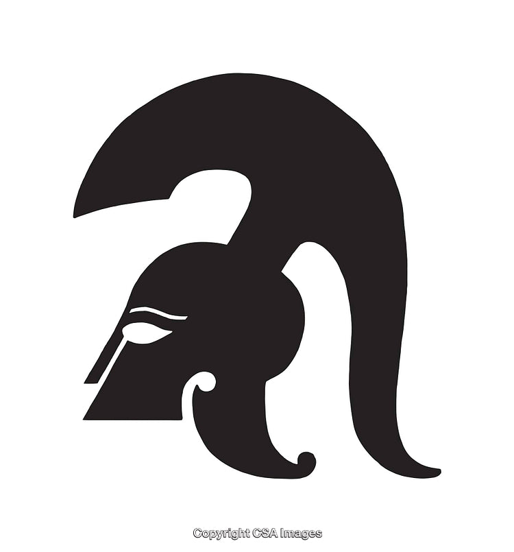 Silhouette of a Spartan Helmet Design in Black and White Style