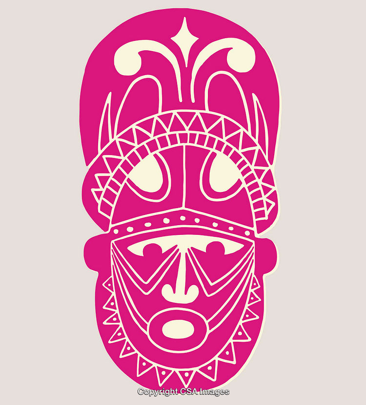 Vibrant Abstract Tribal Mask Design in Pink and White Illustration