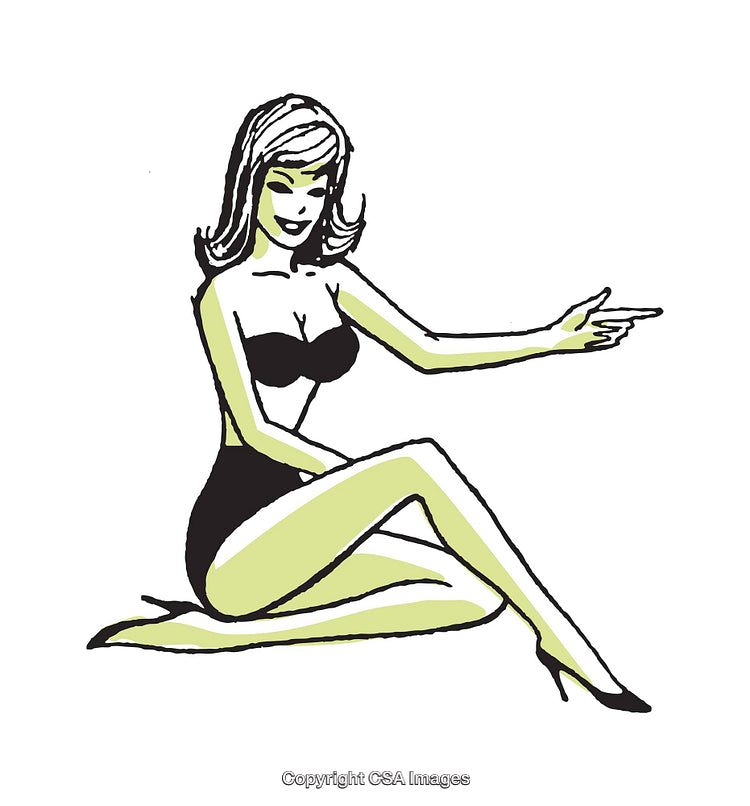 Retro Illustration of a Woman in Swimwear Pointing to the Side