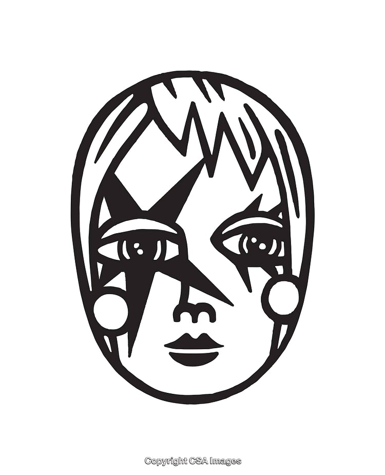 Stylized Black and White Line Art Face Illustration with Graphic Elements