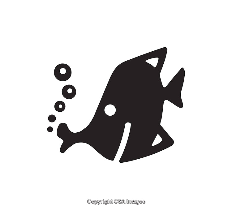 Minimalistic Black and White Fish Illustration with Bubbles