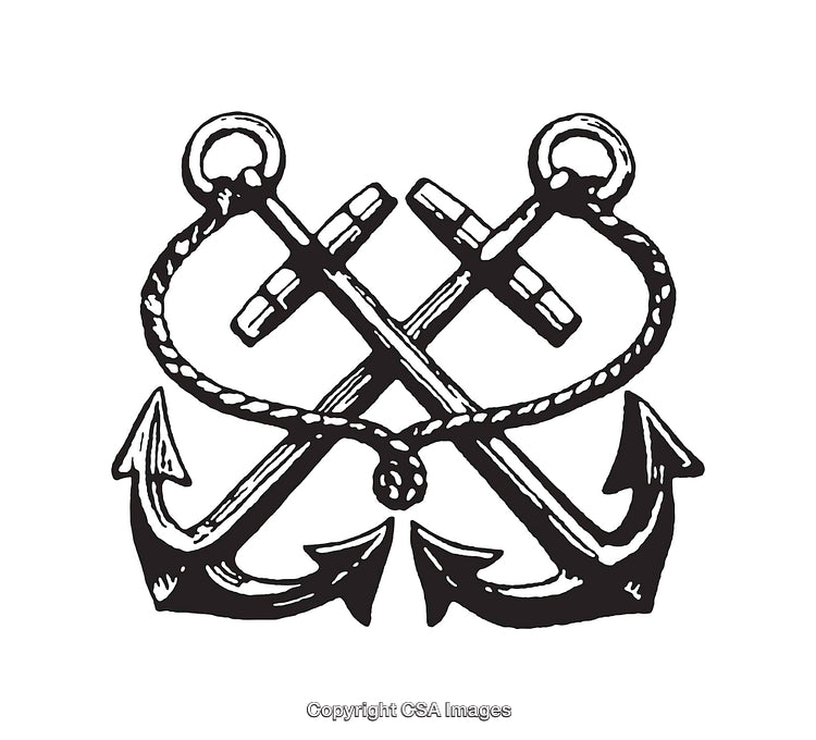 Black and White Line Art Featuring Crossed Anchors and Nautical Ropes