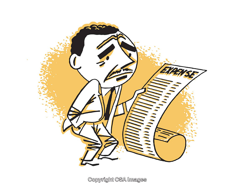 Illustration of Overwhelmed Man With a Long Expense List