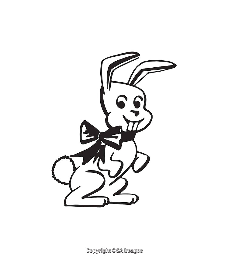 Playful Bunny With Bowtie Black and White Line Illustration