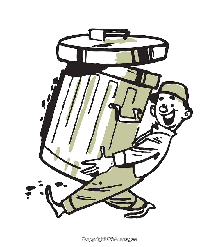 Vintage Illustration of a Happy Worker Carrying a Garbage Can