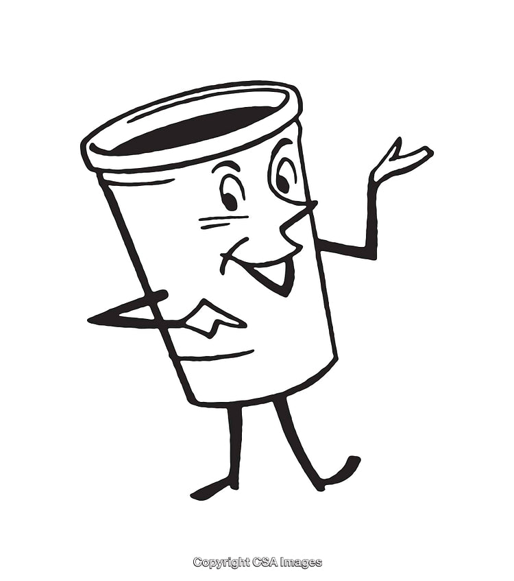 Black and White Line Art of a Smiling Cartoon Coffee Cup