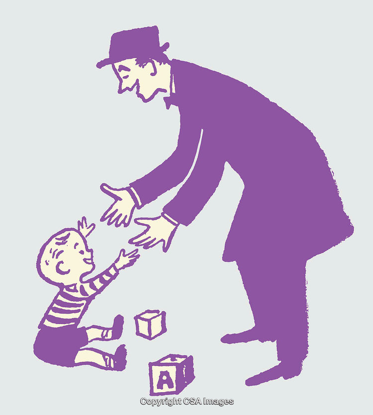 Gentleman Crouching to Engage with a Smiling Toddler Holding Out Hands