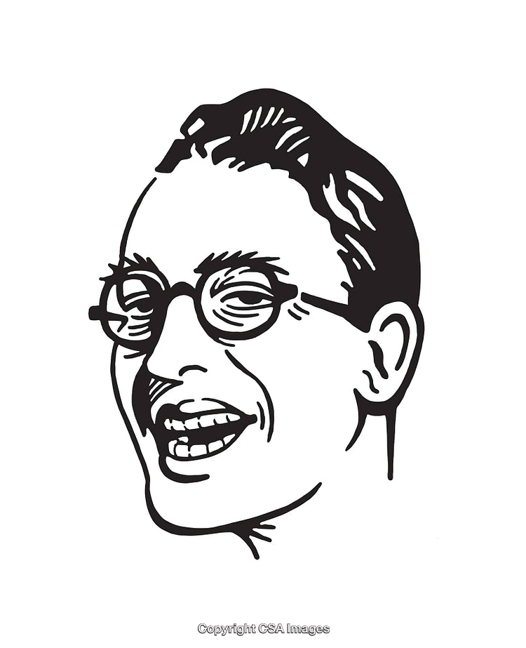 Black and White Line Art of a Smiling Face With Glasses