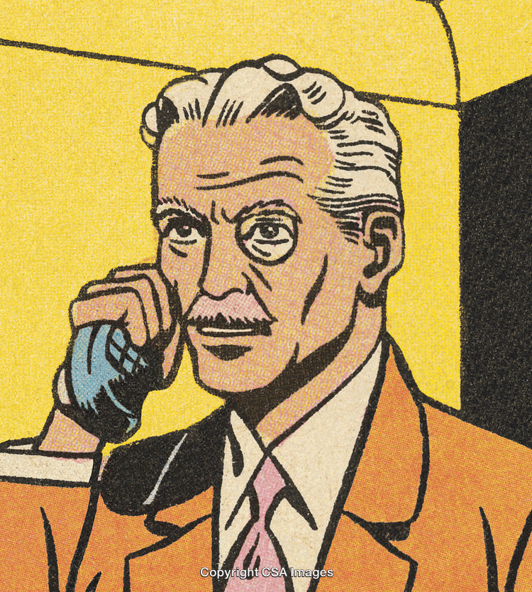 Retro Illustration of a Thoughtful Man Talking on the Phone