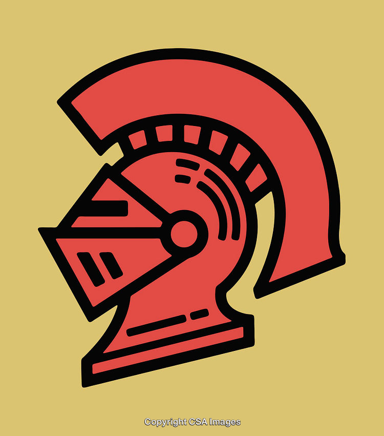 Red Spartan Helmet Illustration in Bold Color Line Art Design