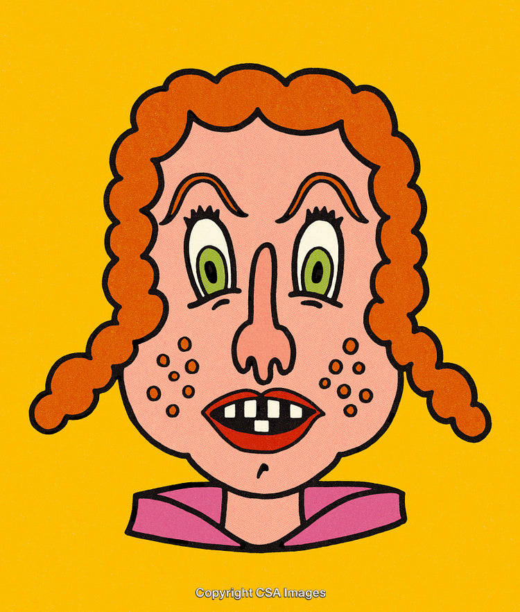 Cartoon Illustration of a Person With Expressive Facial Features on Yellow Background