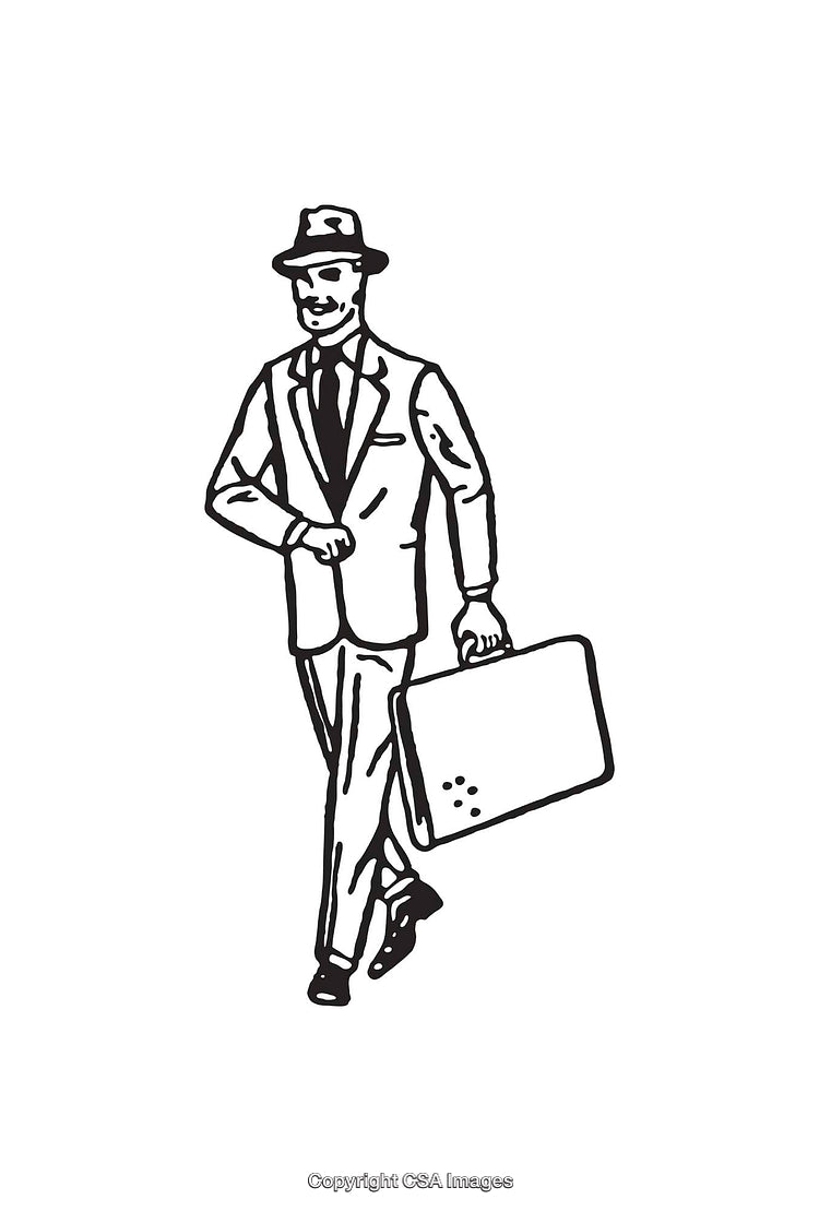 Black and White Line Art of a Man Carrying a Briefcase