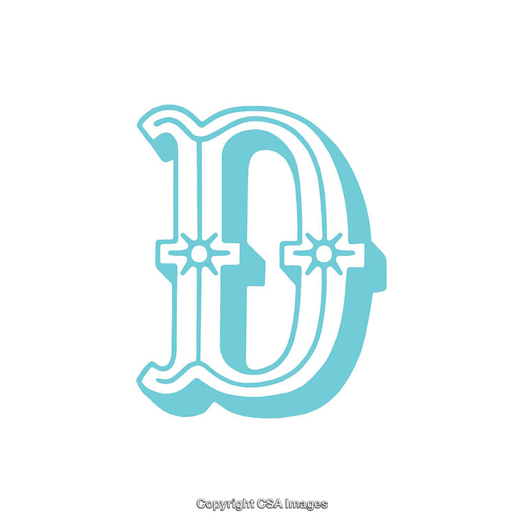 Decorative Blue Letter D with Star Accents on a White Background