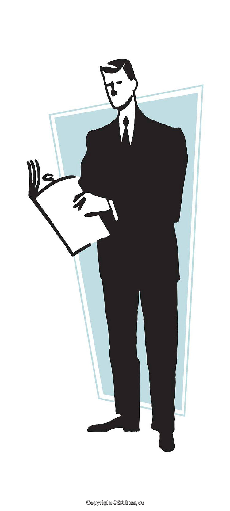 Stylized Illustration of Businessman Reading Document in Professional Attire