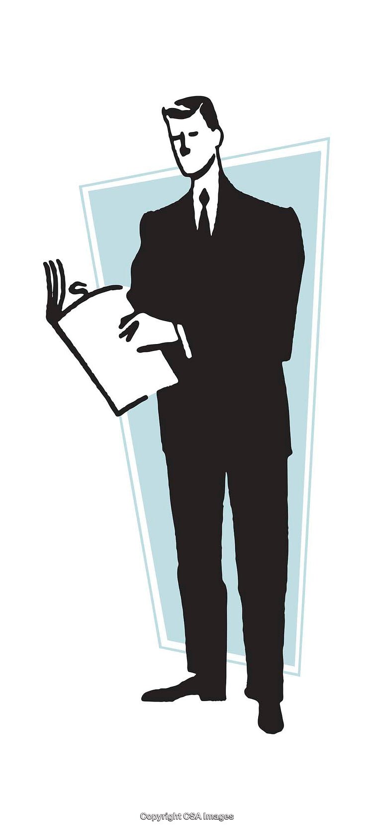 Stylized Illustration of Businessman Reading Document in Professional Attire