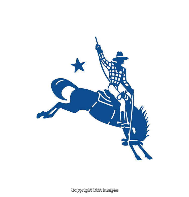 Silhouette of Cowboy Riding a Bucking Horse With Star Design