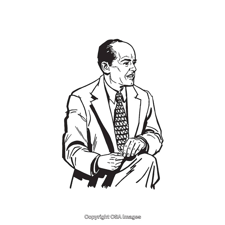 Black and White Line Art of a Businessman in a Suit