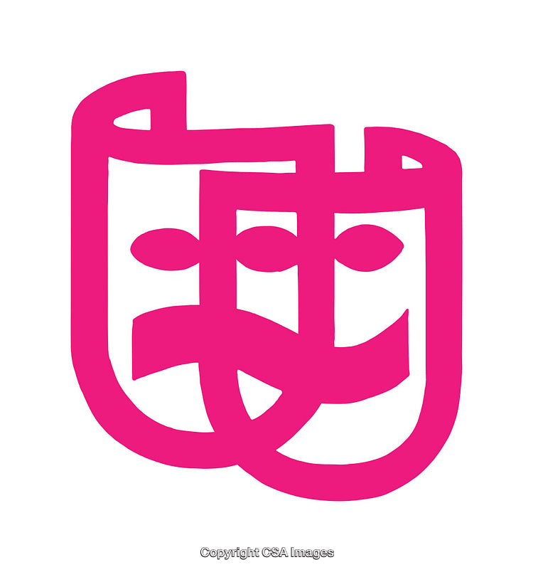 Pink Geometric Drama Masks Icon Depicting Emotions of Joy and Sadness