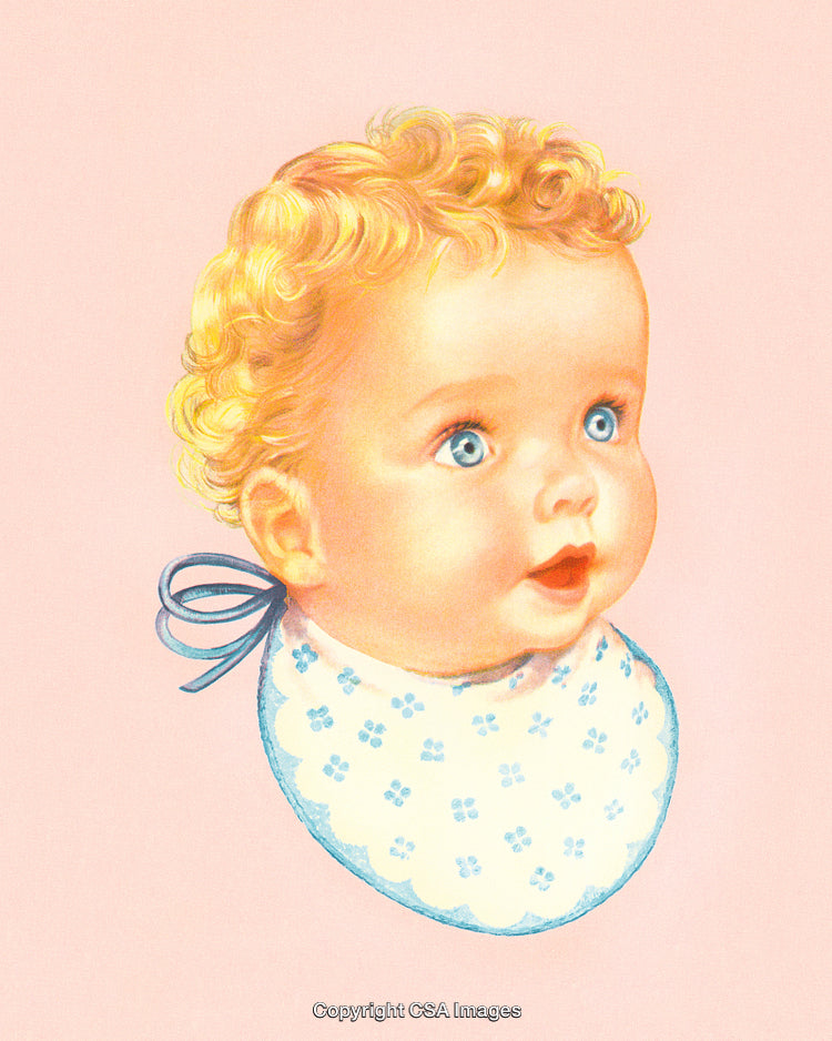 Adorable Baby Portrait Featuring Blonde Curls and Blue Eyes on Pink Background