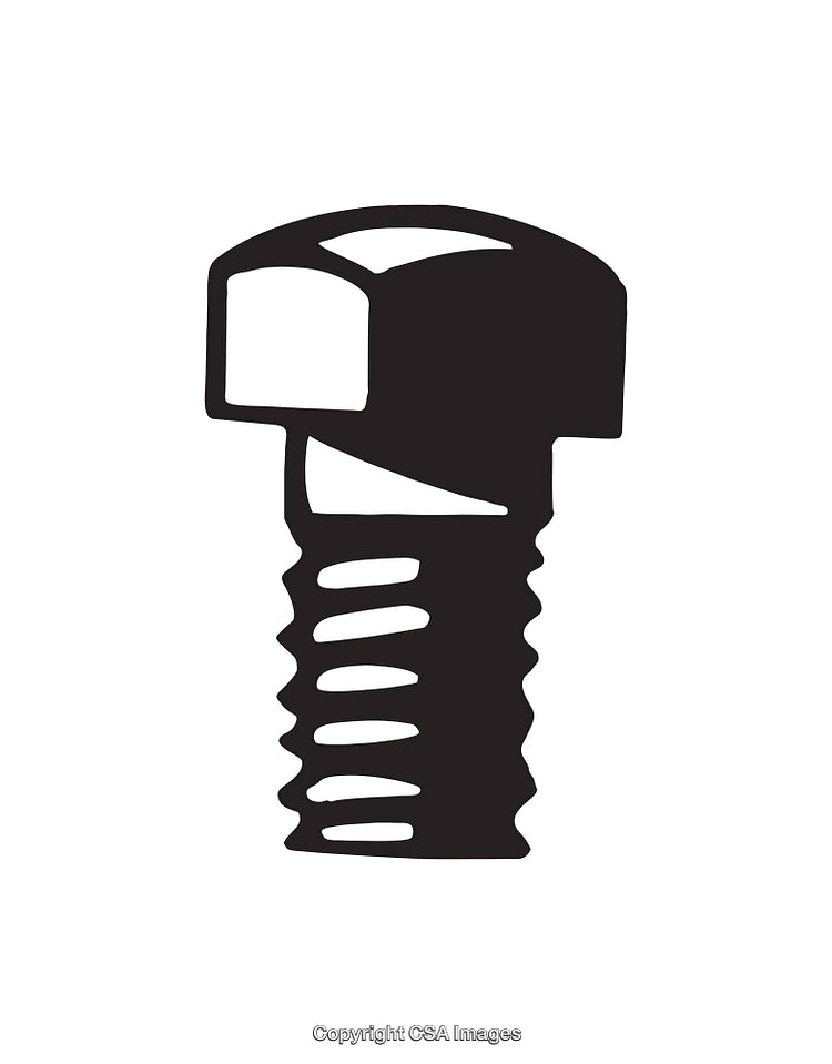 Detailed Black and White Illustration of a Bolt and Screw Thread