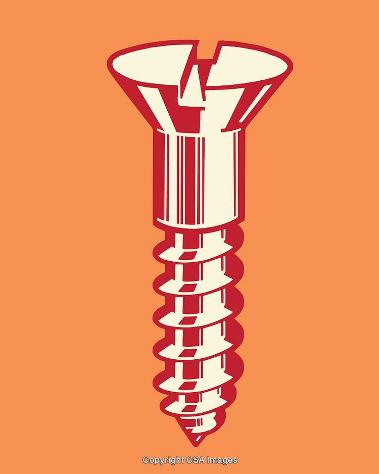 Colorful Illustrated Screw Against Bold Orange Background in Line Art Style