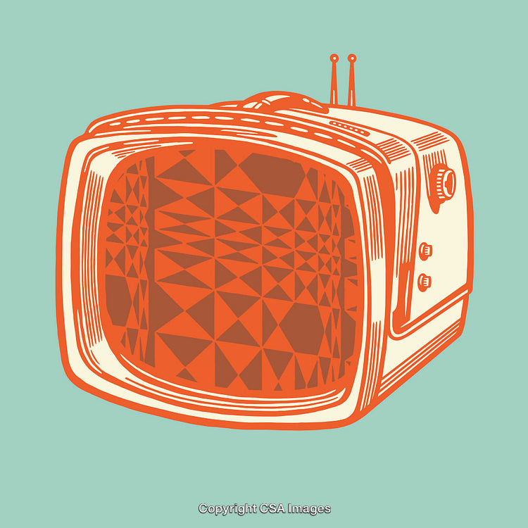 Retro Styled Orange TV with Geometric Pattern on Mint Background