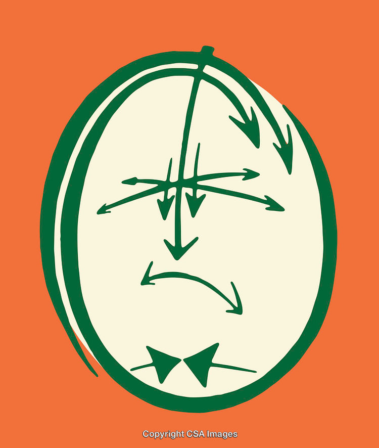 Abstract Green Arrow Face on Orange Background Artistic Illustration