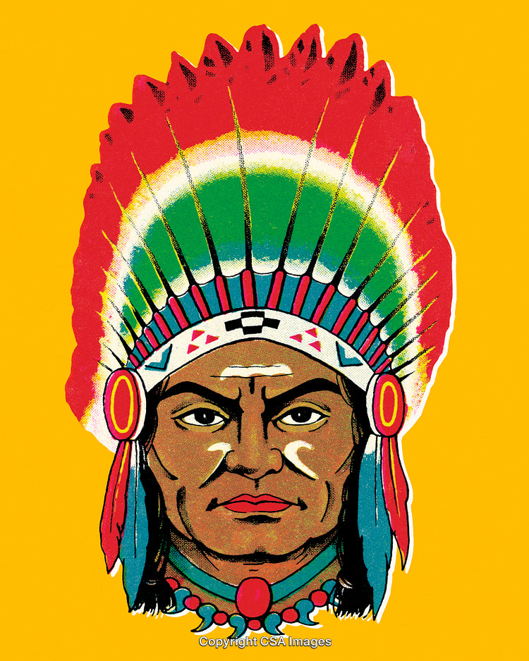Colorful Illustration of a Native American in Traditional Headdress