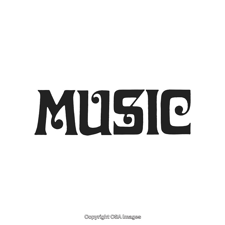 Stylized Text Design Featuring the Word 'Music' in Black on White Background
