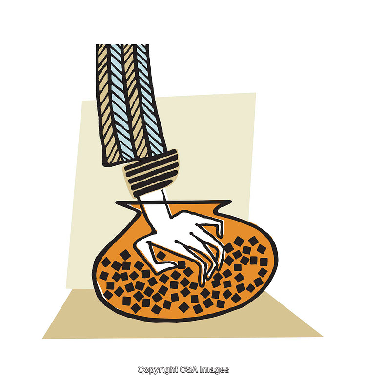 Abstract Illustration of a Hand Reaching Into a Colorful Bowl