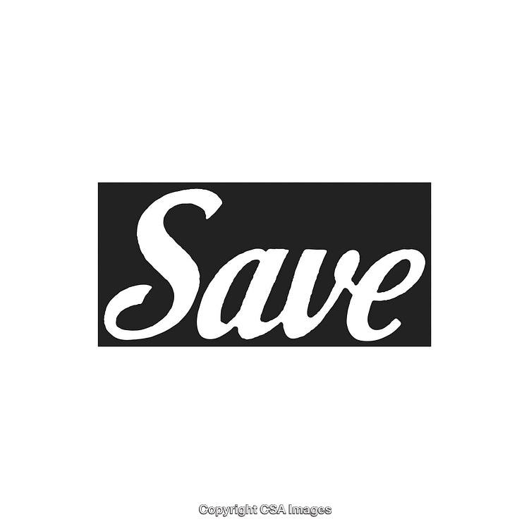 Black and White Save Design Featuring Stylized Text on a White Background
