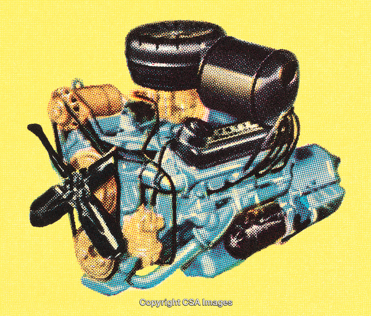 Vintage Illustration of a Mechanic Auto Engine on a Vibrant Background