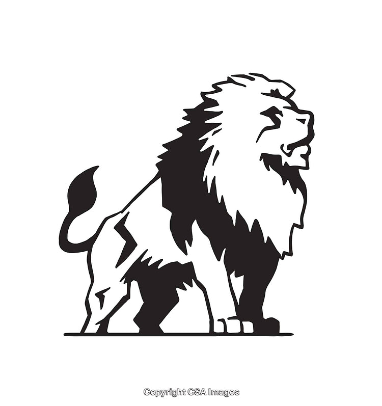 Black and White Line Art Illustration of a Majestic Standing Lion